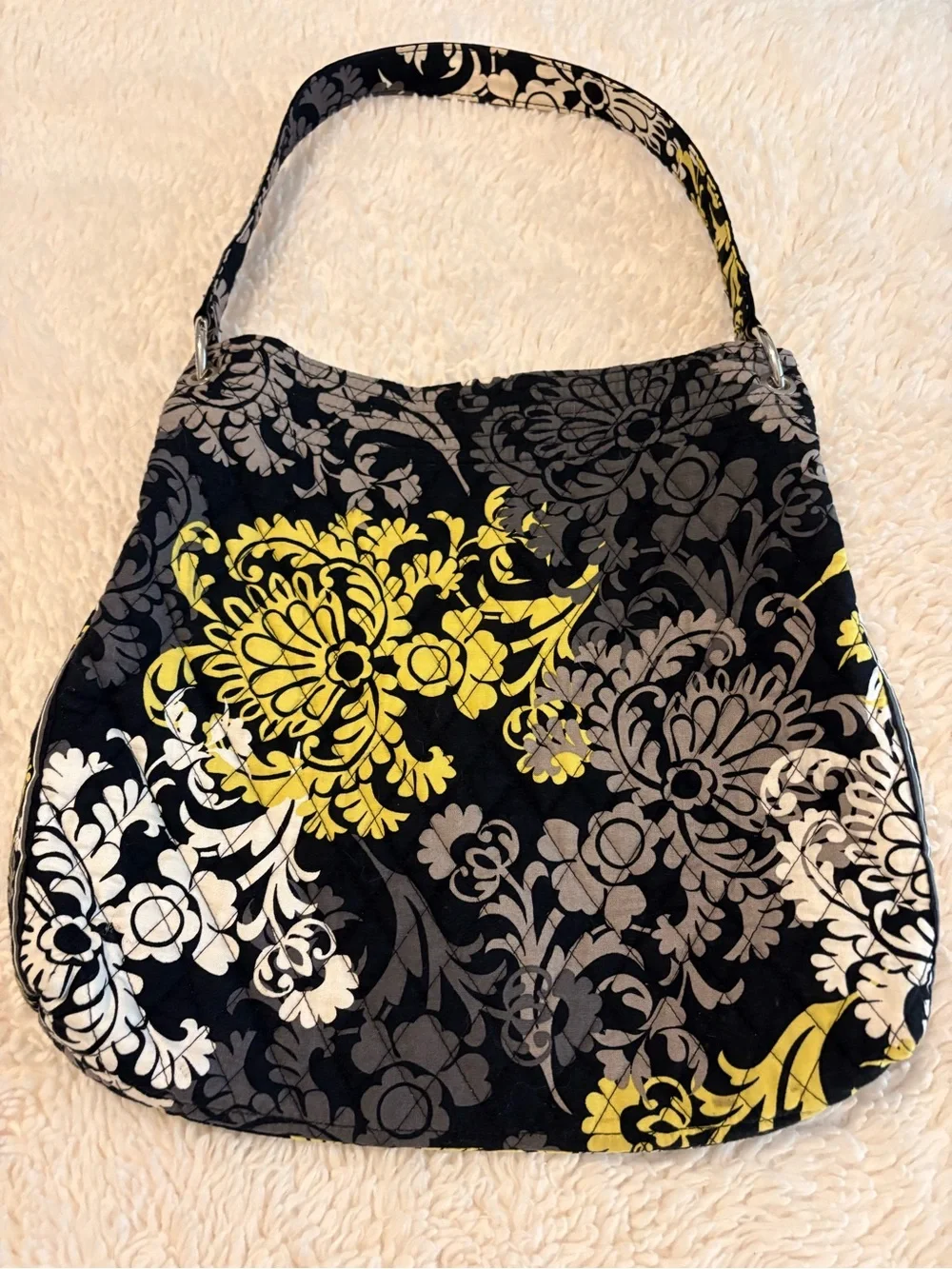Vera Bradley Baroque Retired Print Quilted Shoulder Bag Black Gray Yellow Floral